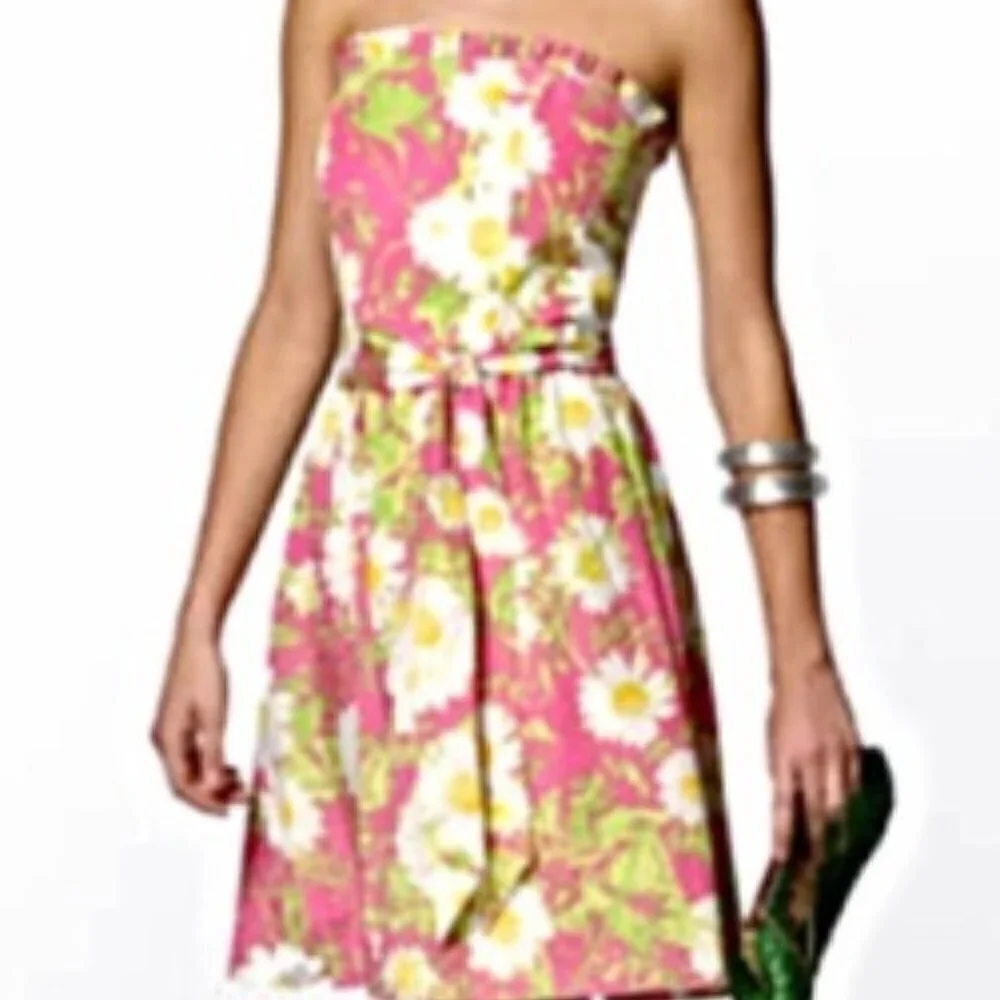Lilly Pulitzer Hotty Pink Floral Strapless Dress 0 - Picture 2 of 8
